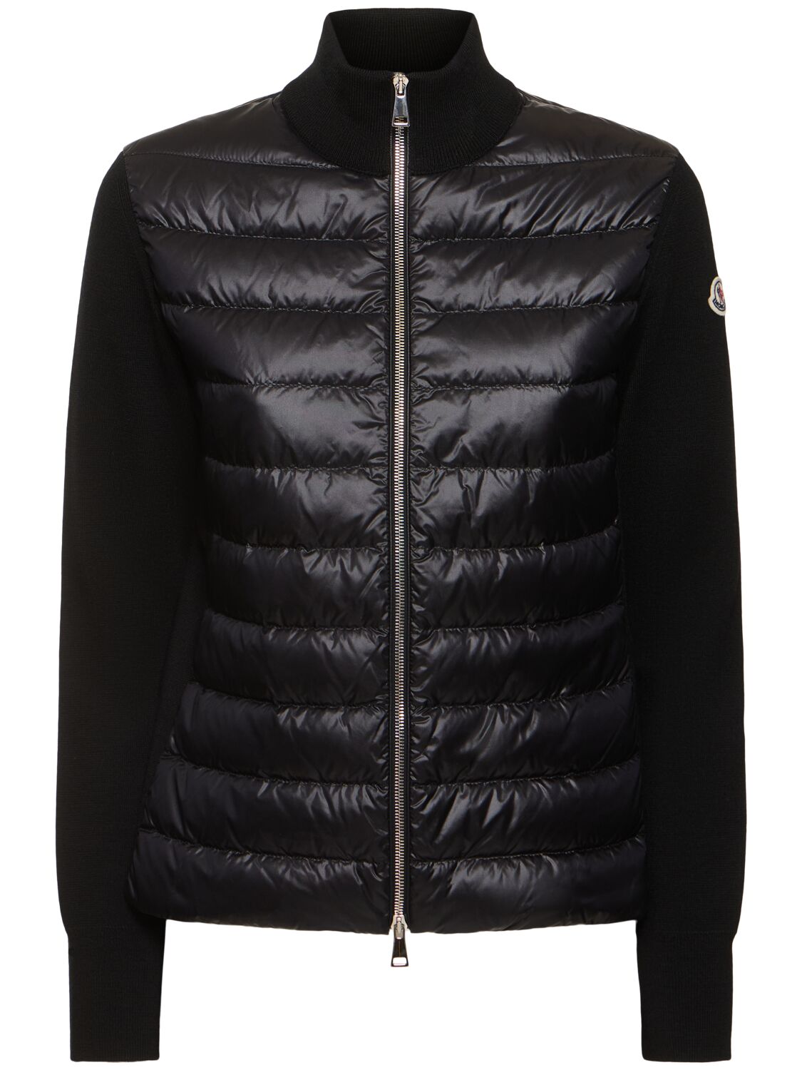 Moncler Padded Wool Blend Down Cardigan In Black
