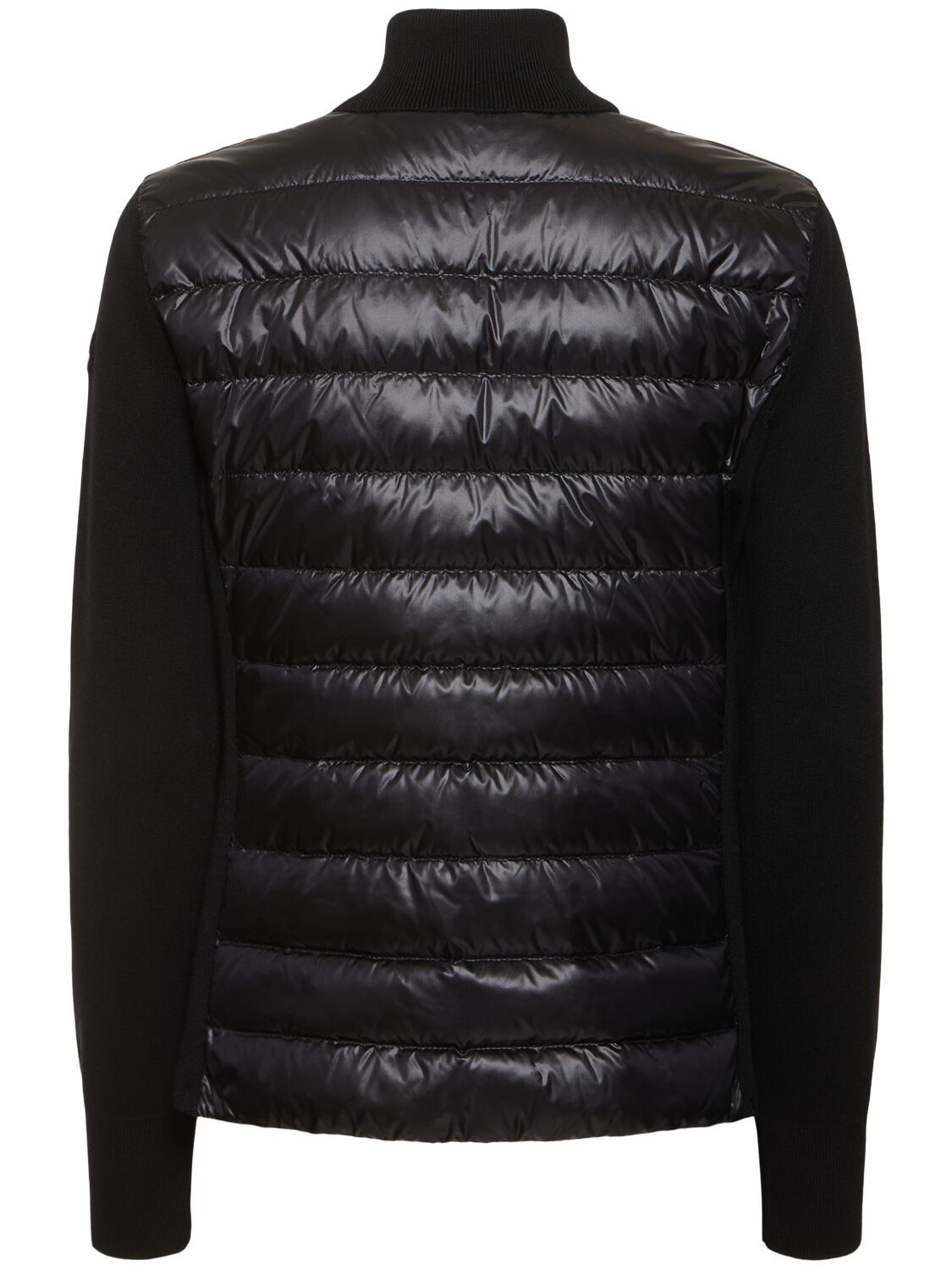 Shop Moncler Padded Wool Blend Down Cardigan In Black