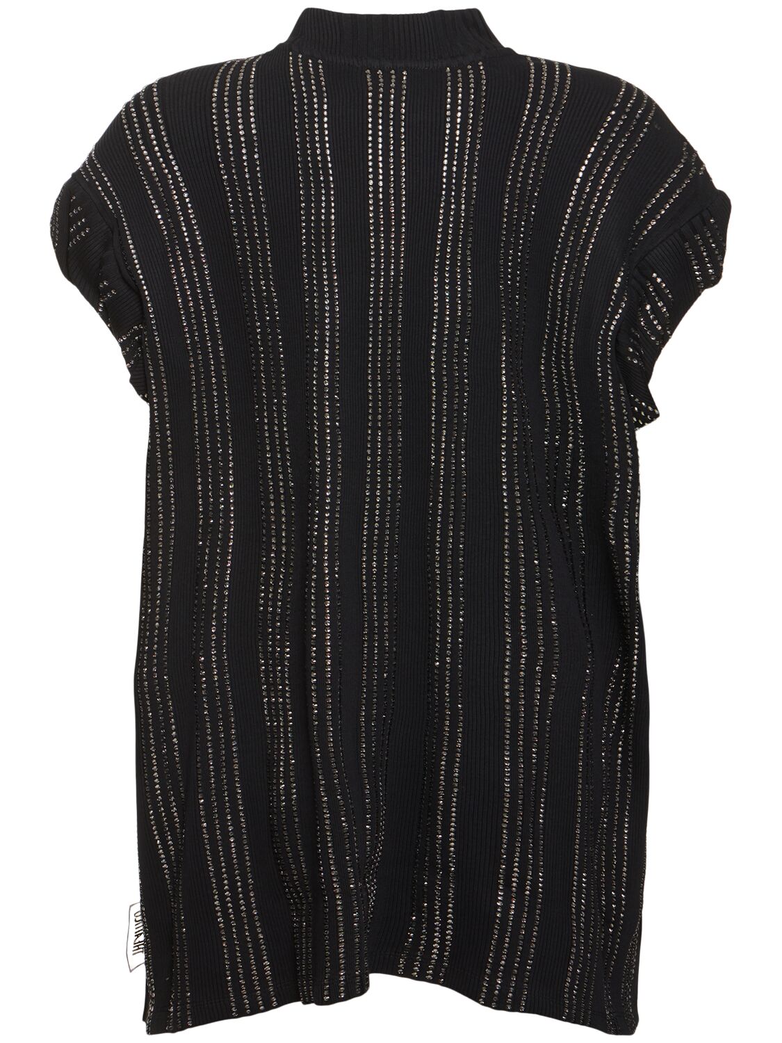 Shop Attico Embellished Ribbed Jersey Mini Dress In 黑色