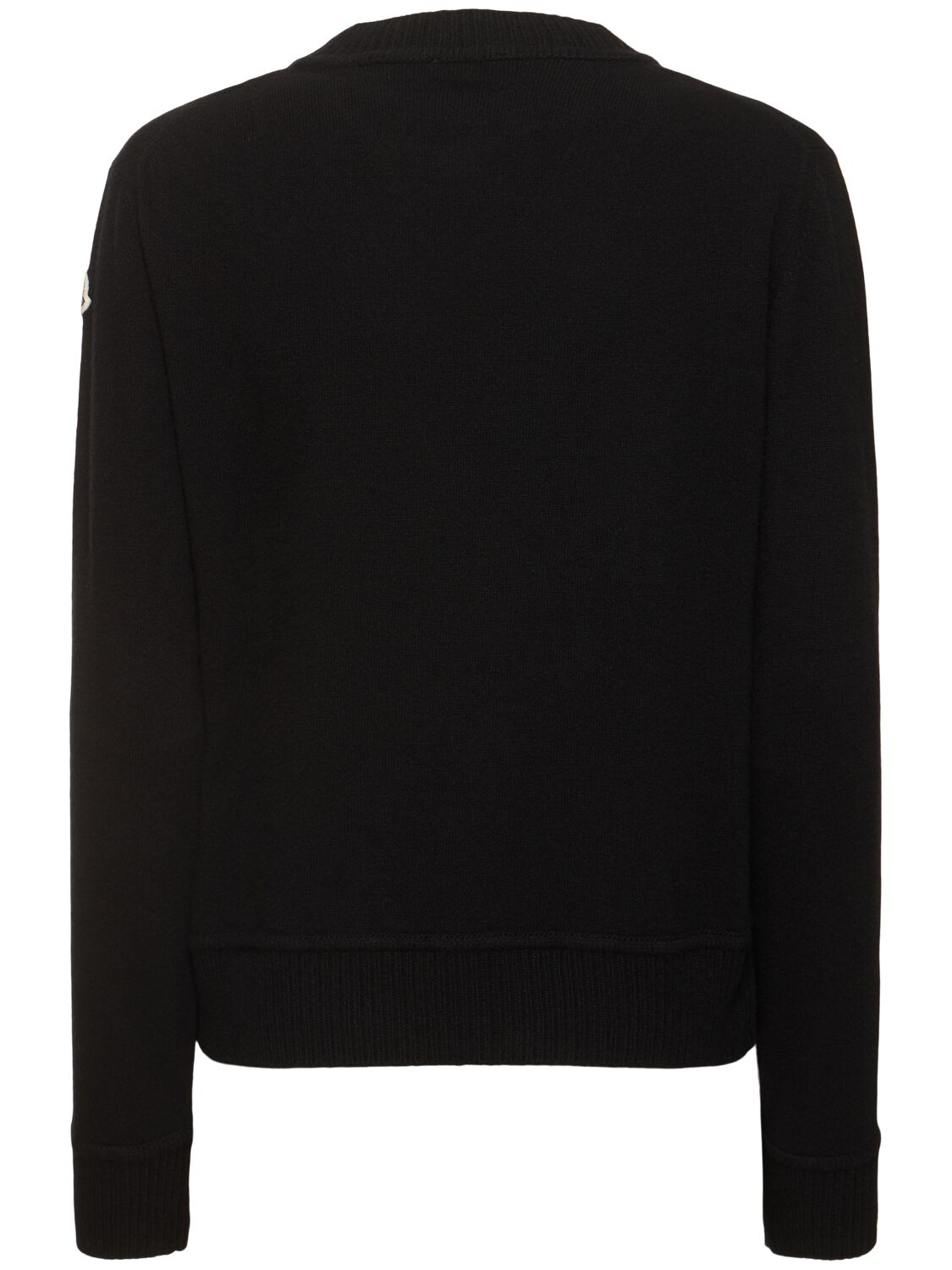 Shop Moncler Beaded Logo Cashmere Blend Sweater In Black