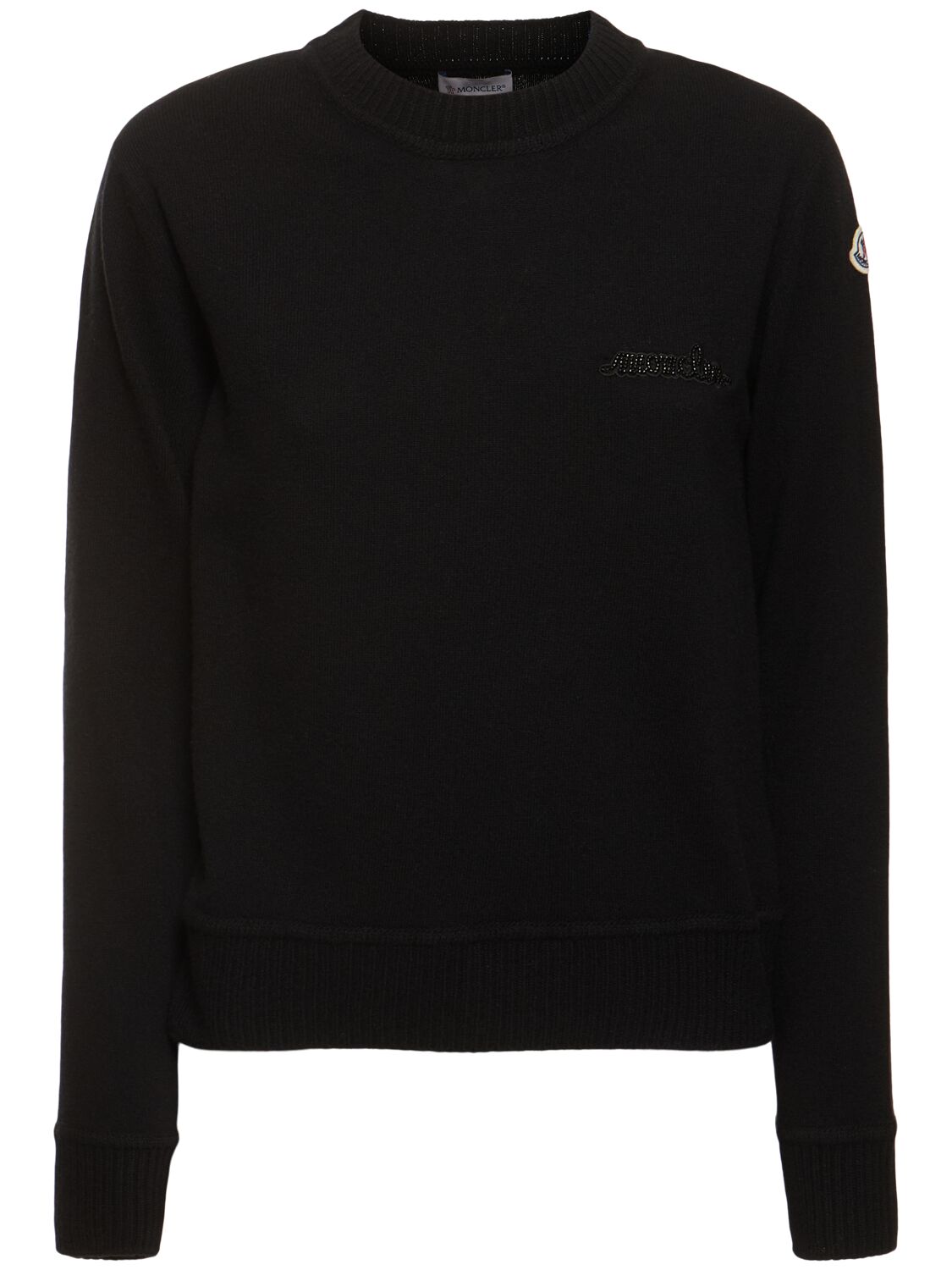 Moncler Virgin Wool Blend Crewneck Sweater In Black