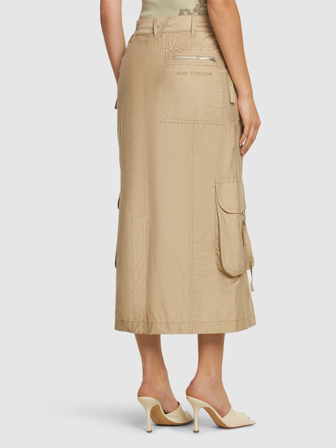 Shop Acne Studios Cotton Blend Cargo Long Skirt In Beige