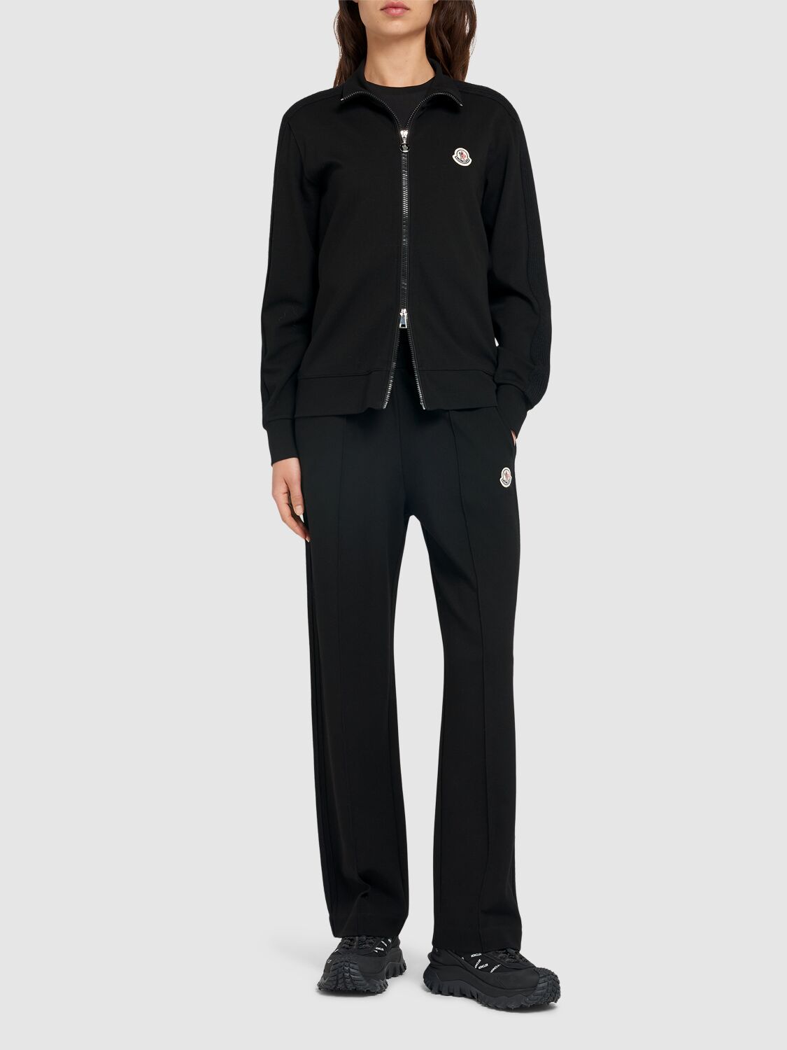 Shop Moncler Logo Patch Viscose Blend Sweatpants In Black