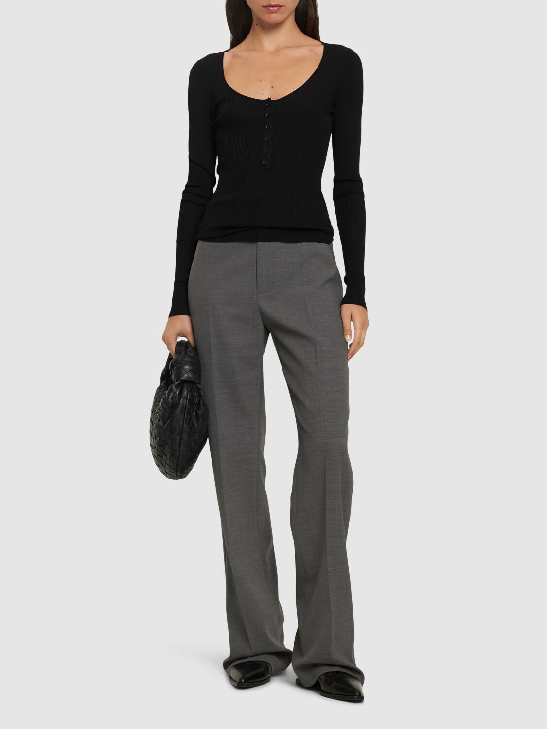 Shop Proenza Schouler Boyd Henley Knit Ribbed Top In Black