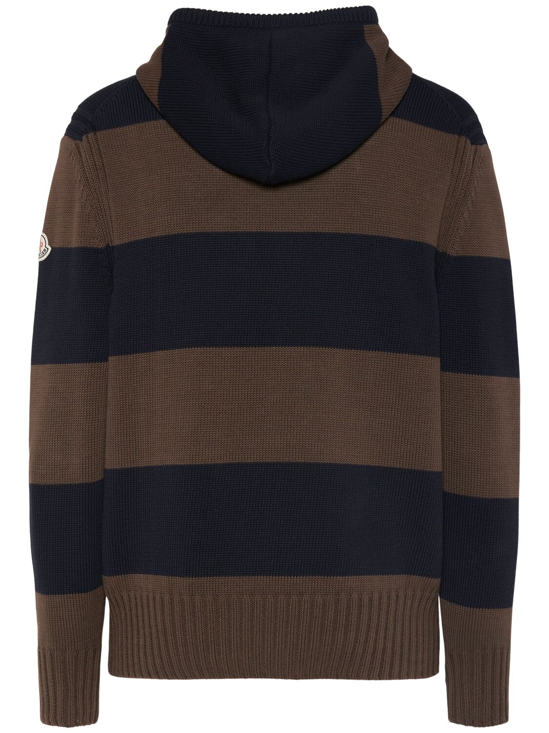 Shop Moncler Striped Cotton Hoodie In Brown/blue