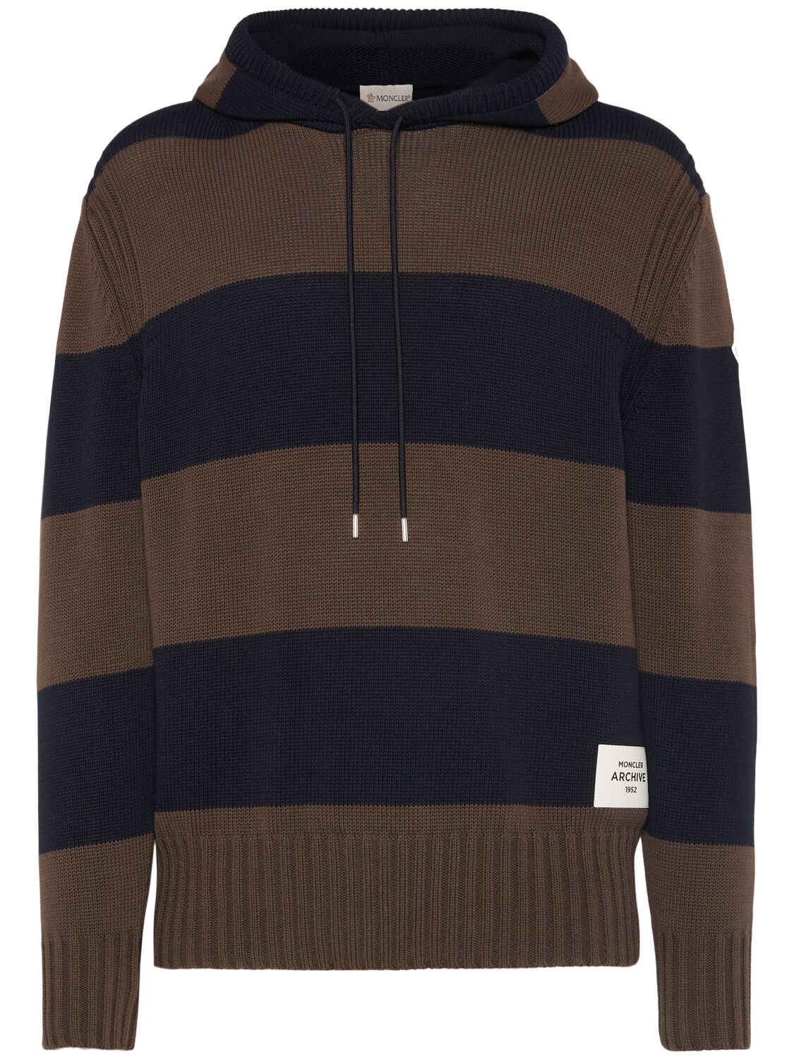 Shop Moncler Striped Cotton Hoodie In Brown/blue