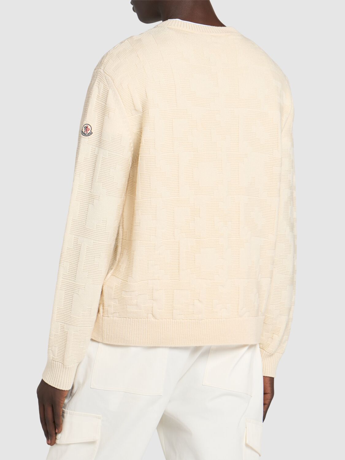 Shop Moncler Virgin Wool Crewneck Sweater In Silk White