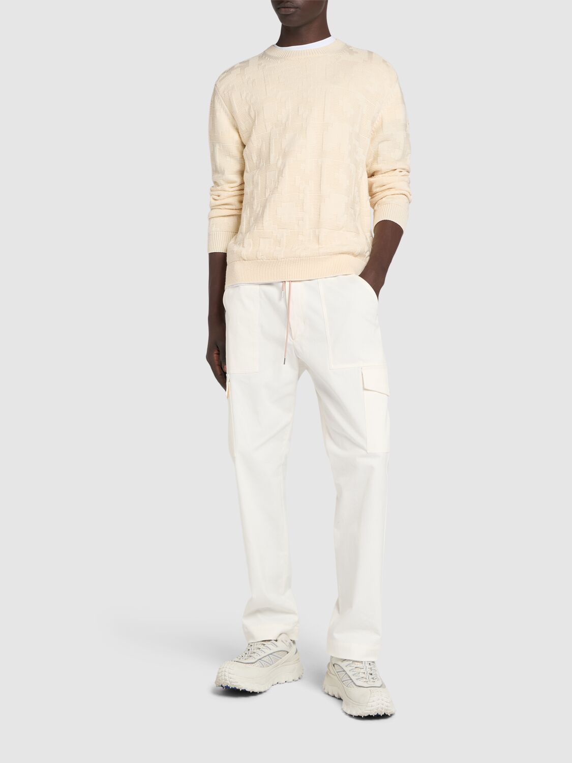 Shop Moncler Virgin Wool Crewneck Sweater In Silk White