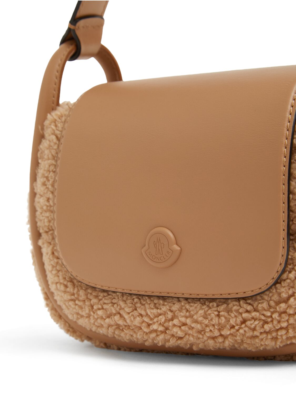 Shop Moncler Mini Tiarna Quilted Teddy Crossbody Bag In Beige