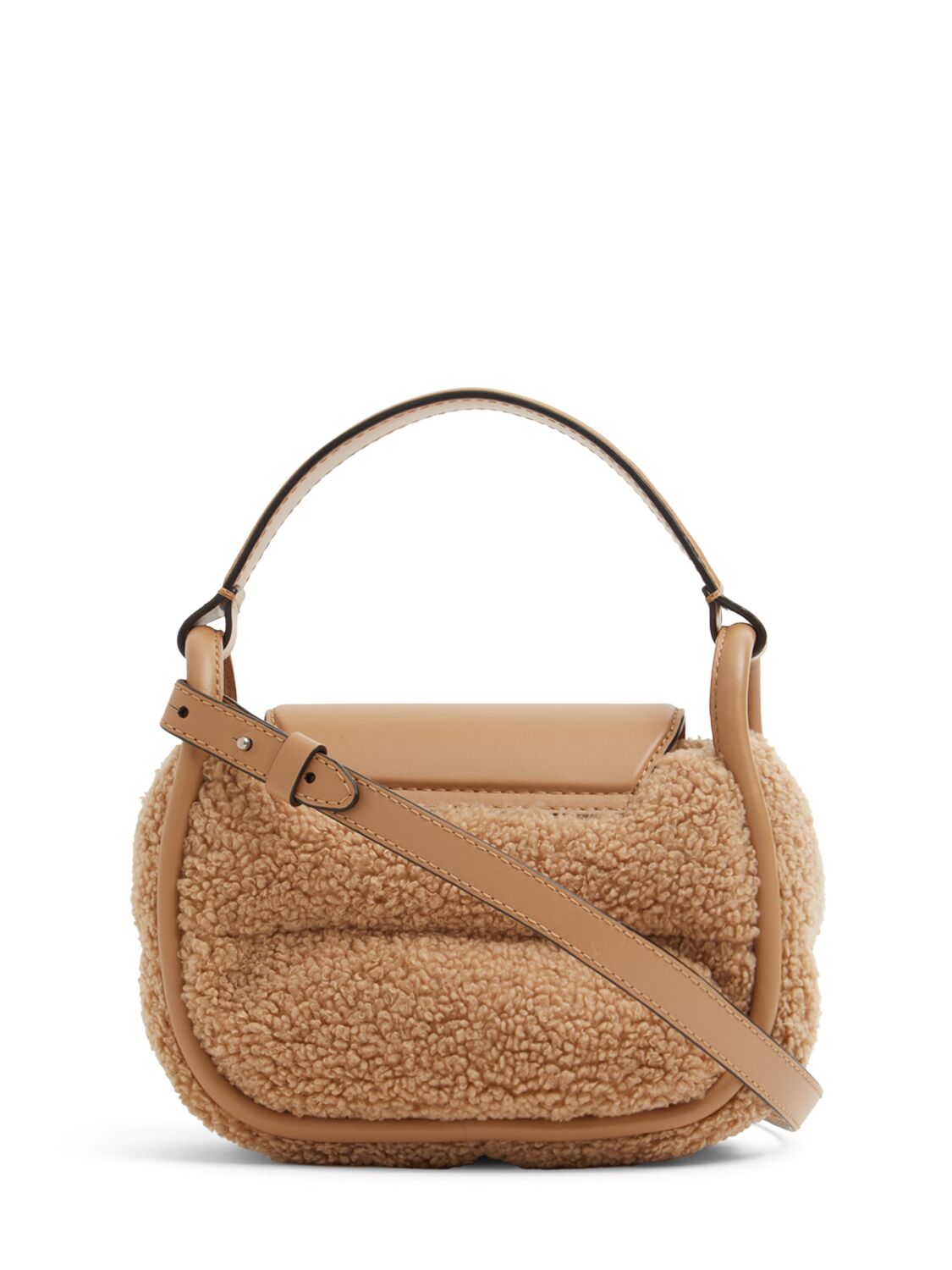 Shop Moncler Mini Tiarna Quilted Teddy Crossbody Bag In Beige