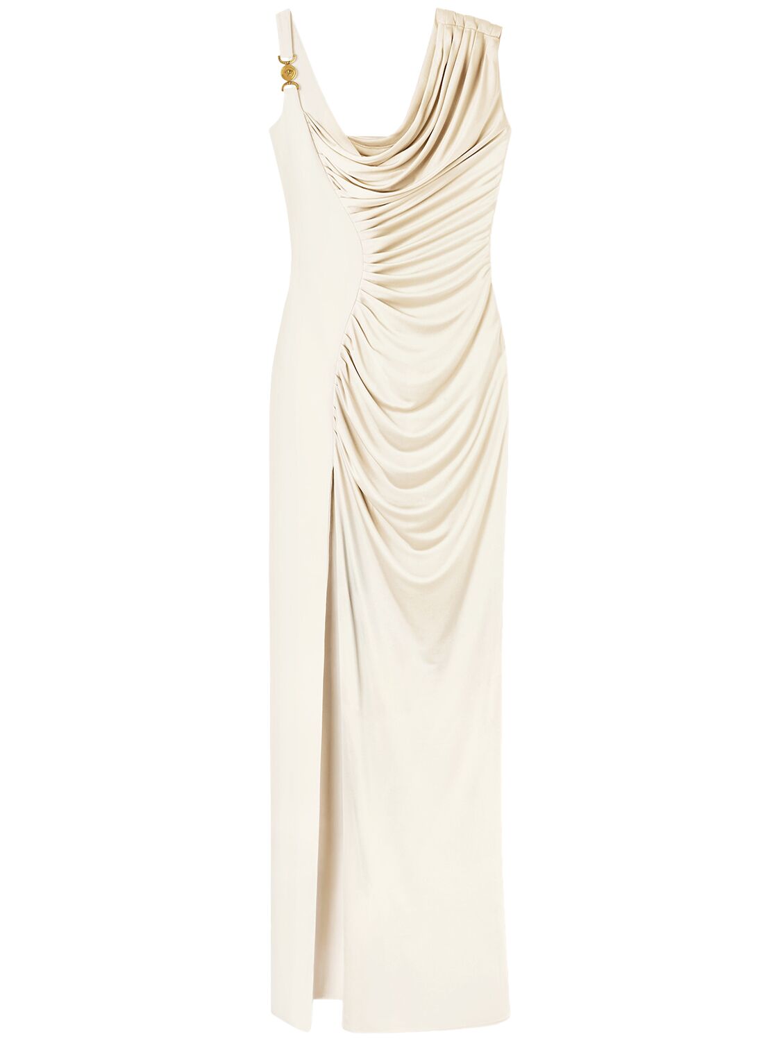 VERSACE SIDE SLIT JERSEY MAXI DRESS