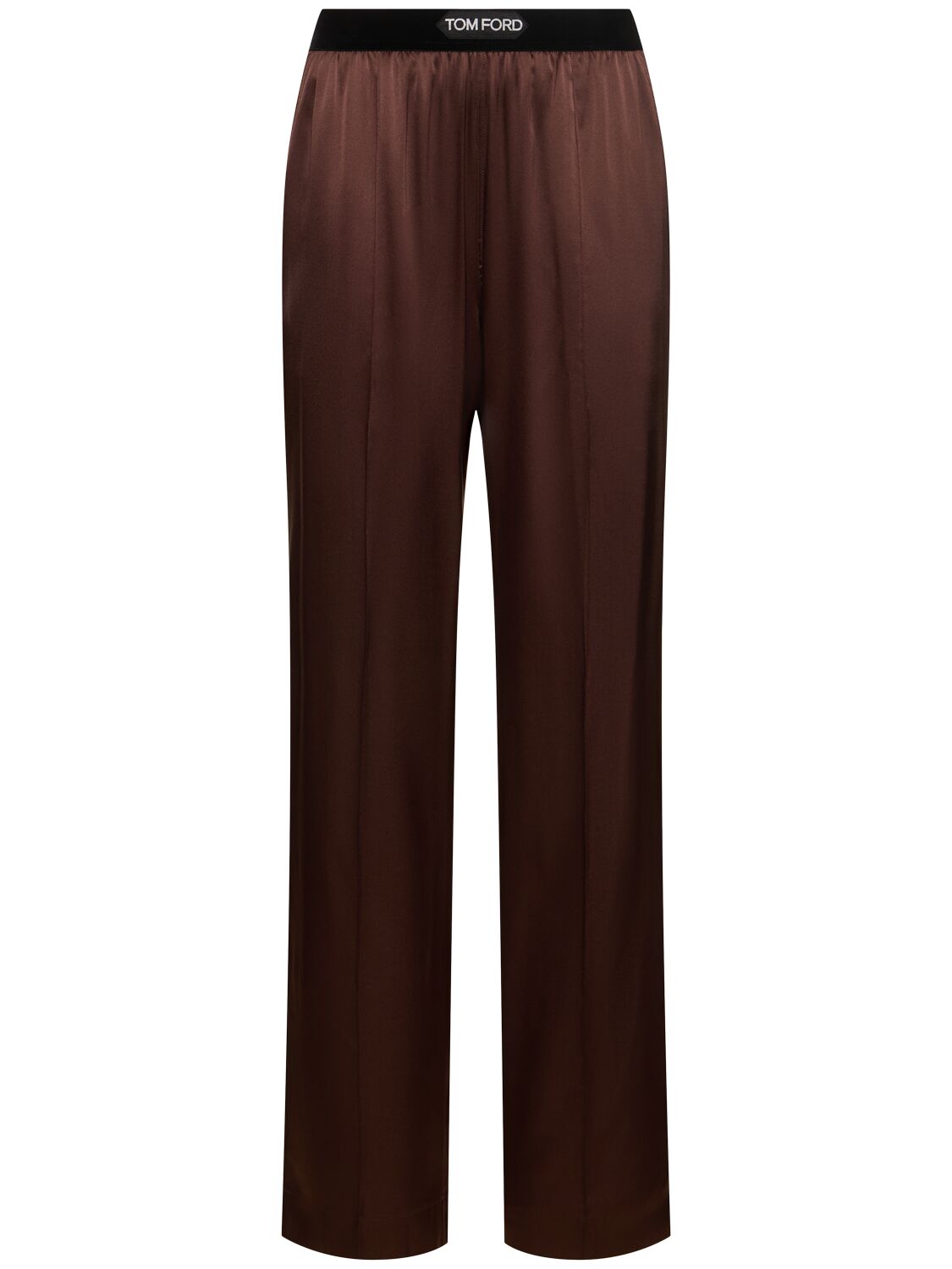 Tom Ford Logo Silk Satin Pajama Pants In Brown