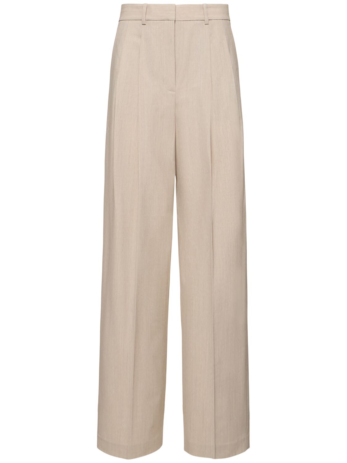 Theory Double Pleated Wool Wide Pants In Beige