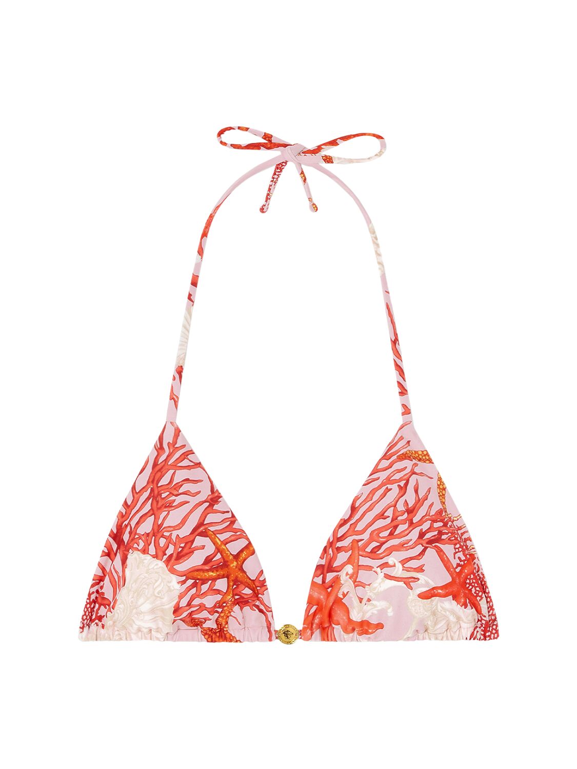 VERSACE PRINTED CORAL LYCRA TRIANGLE BIKINI TOP