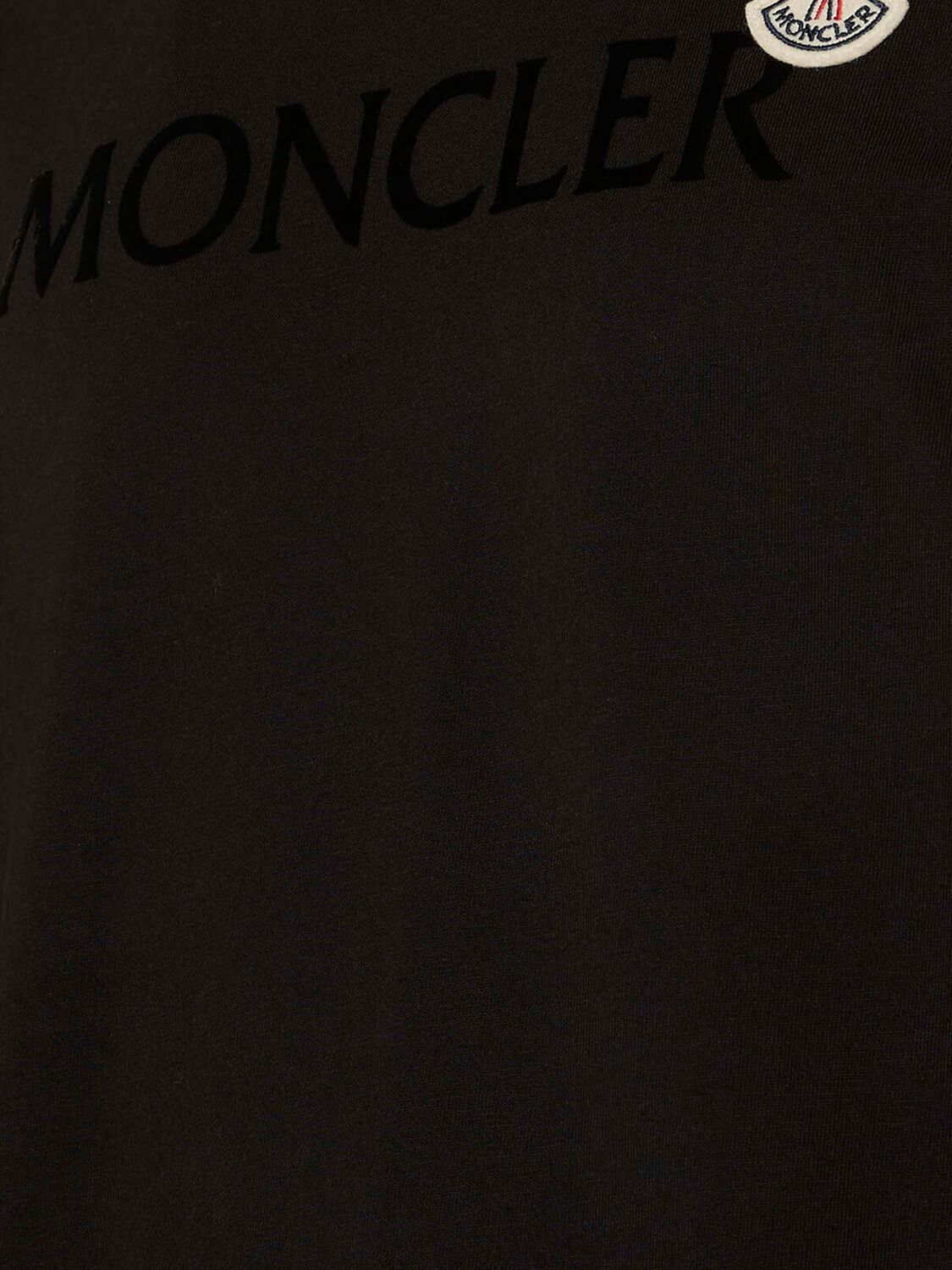 Shop Moncler Flocked Logo Cotton T-shirt In Black