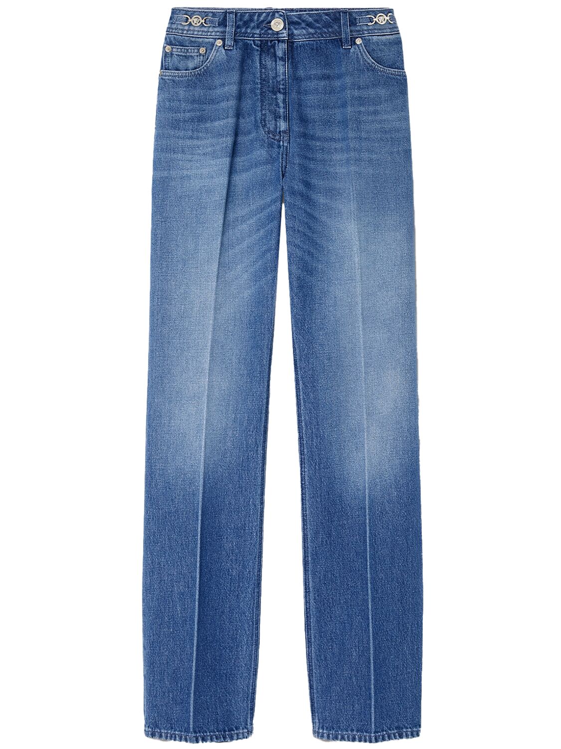 Versace Stonewashed High Rise Straight Jeans In 蓝色