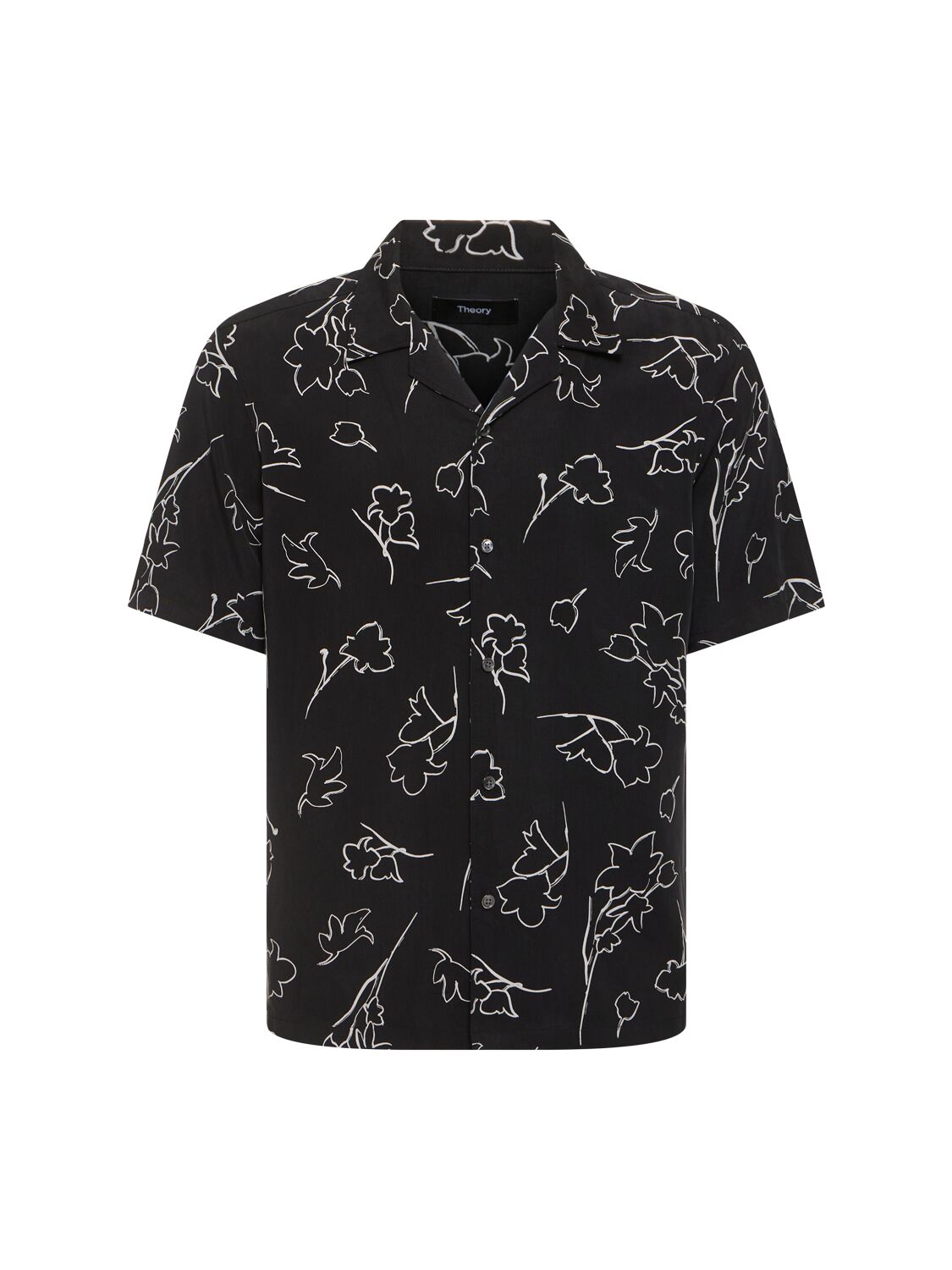 Shop Theory Printed Lyocell Short Sleeve Shirt In Black