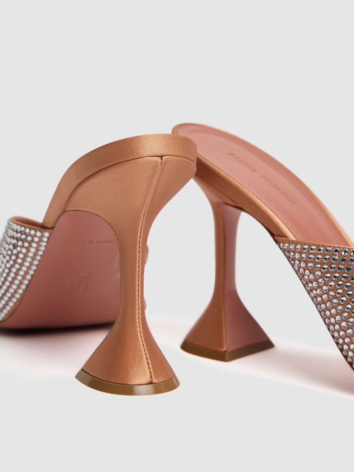 Shop Amina Muaddi 95mm Shiona Satin & Crystal Mules In Nude