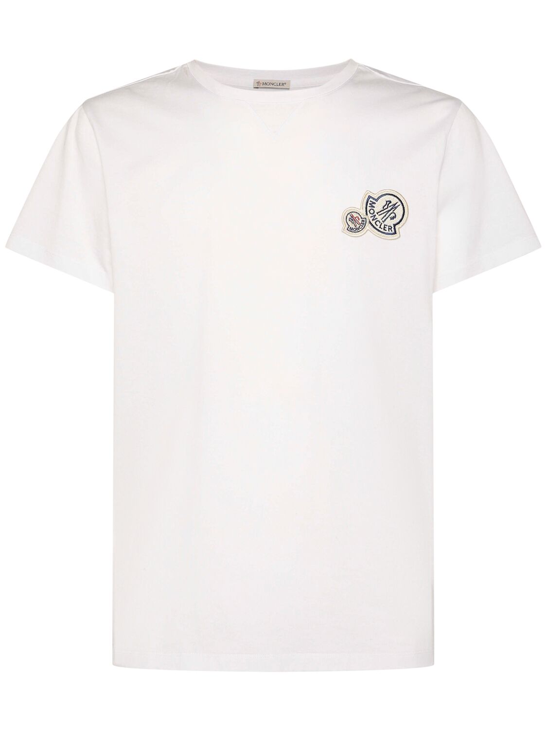 Shop Moncler Double Logo Cotton T-shirt In White