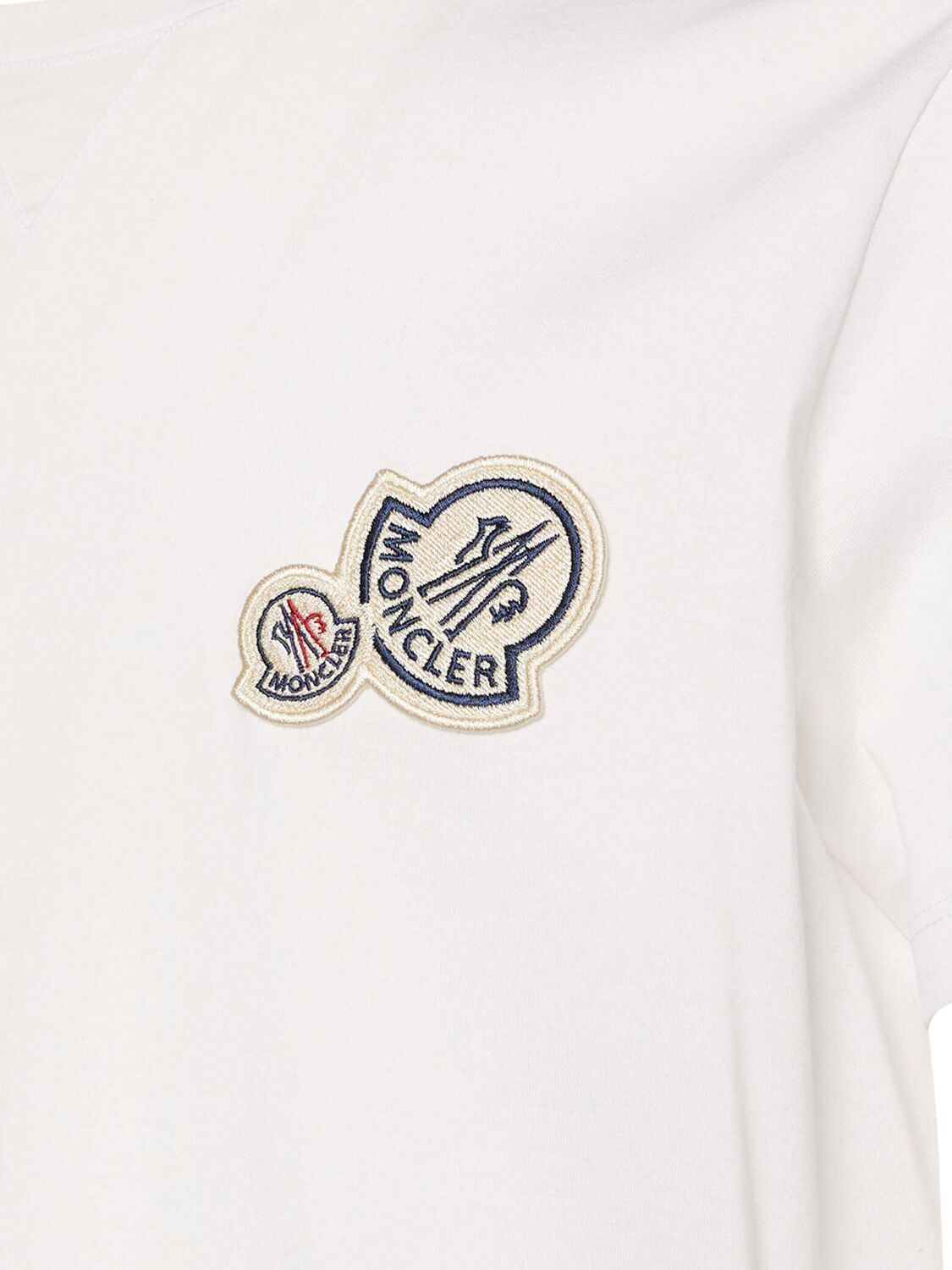 Shop Moncler Double Logo Cotton T-shirt In White