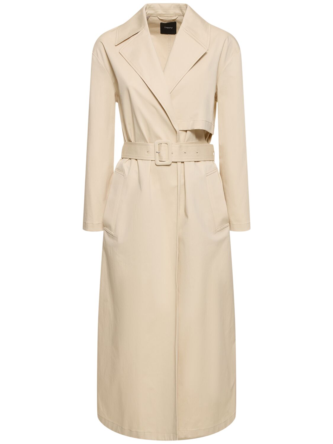 Theory Wrap Stretch Cotton Trench Coat In Neutral