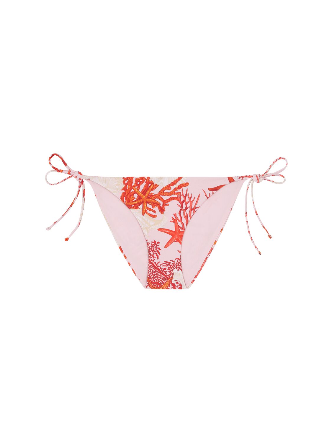 Shop Versace Printed Coral Lycra Bikini Bottoms In 粉色/多色