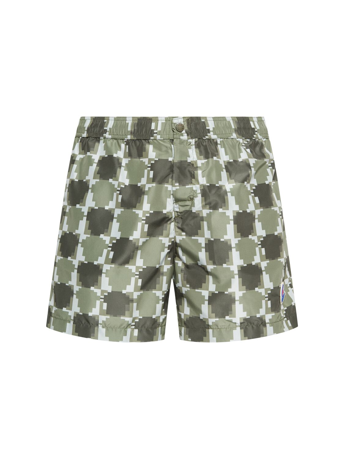 Moncler Printed Tech Swim Shorts In Navy/olive