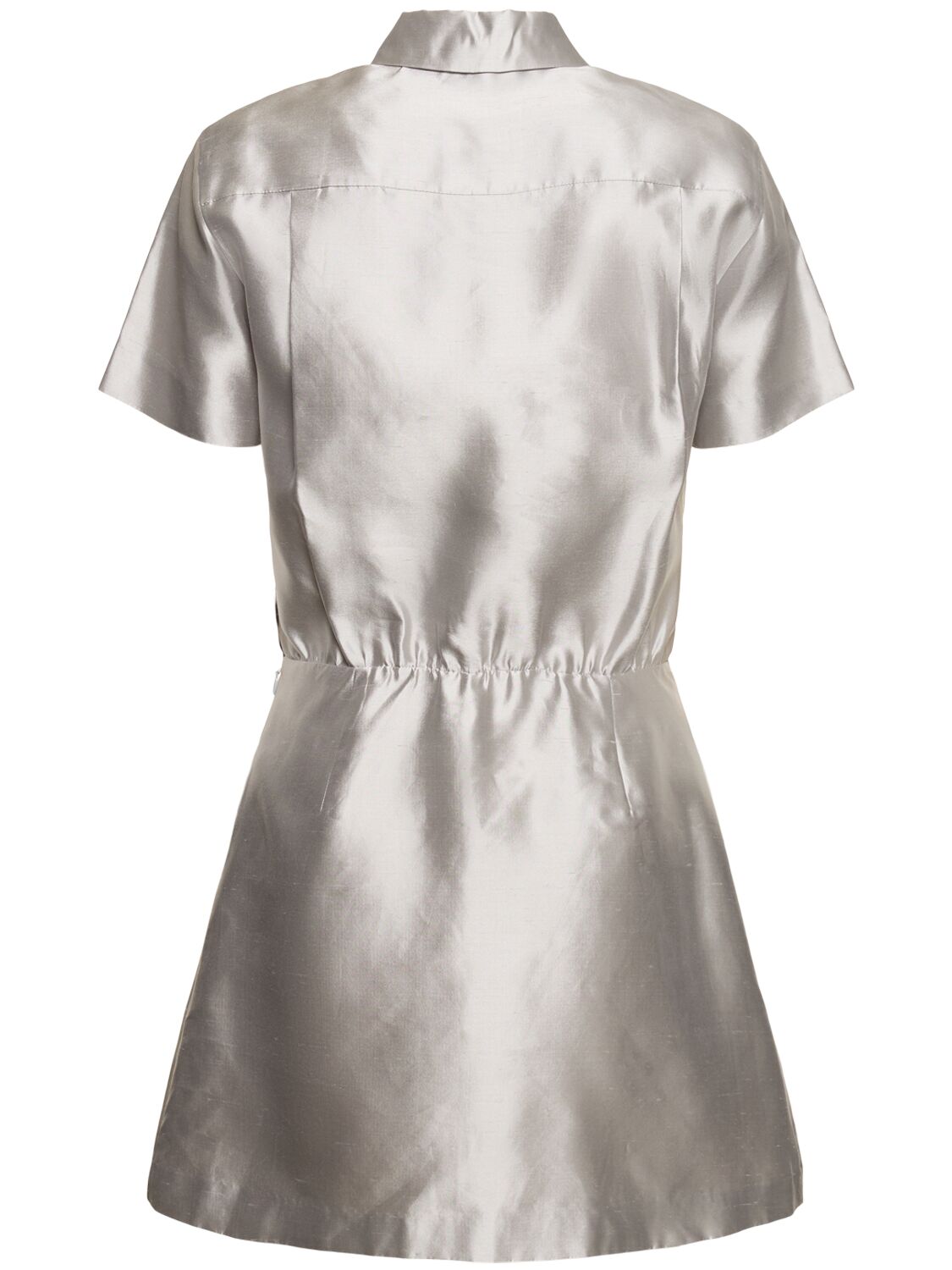 Shop Theory Short Sleeve Silk Satin Mini Dress In Grey