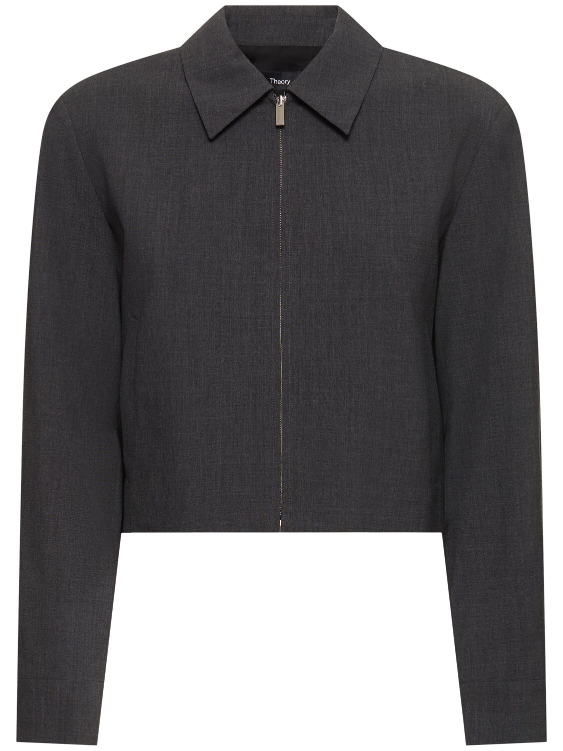 Theory Cropped Stretch Wool Jacket In Gray