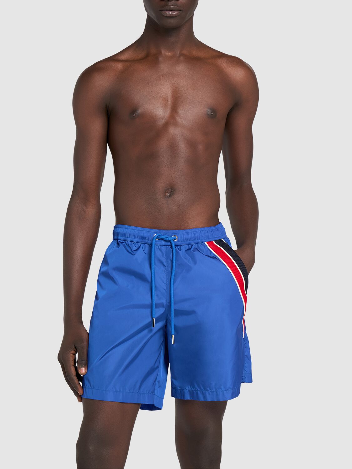 Shop Moncler Light Bi-stretch Nylon Swim Shorts In Electric Blue