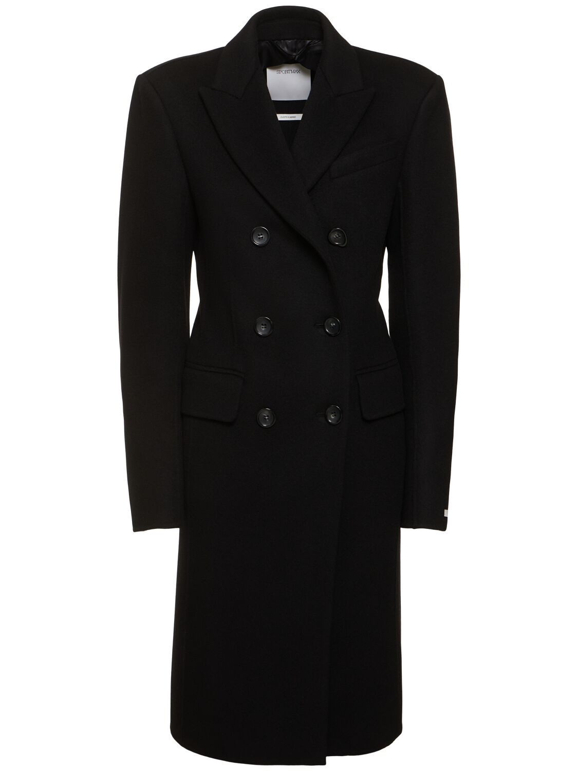 Shop Sportmax Morgana Wool Double Breasted Long Coat In Black