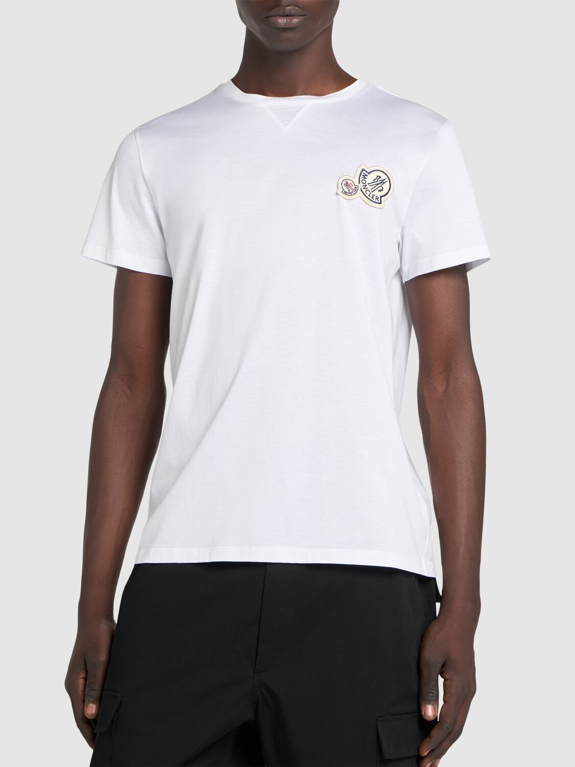 Shop Moncler Double Logo Cotton T-shirt In White