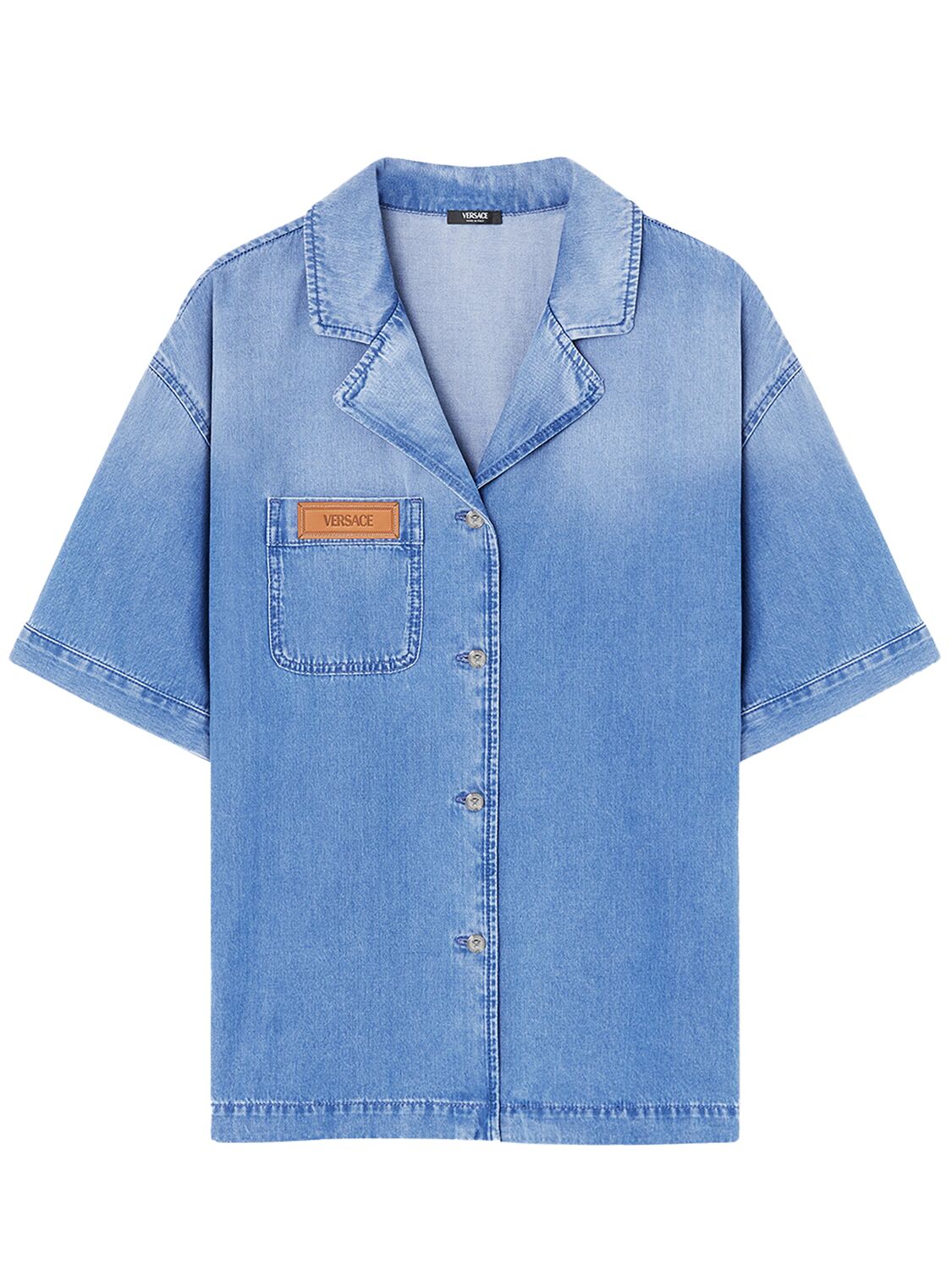 Versace Faded Denim S/s Shirt In 蓝色