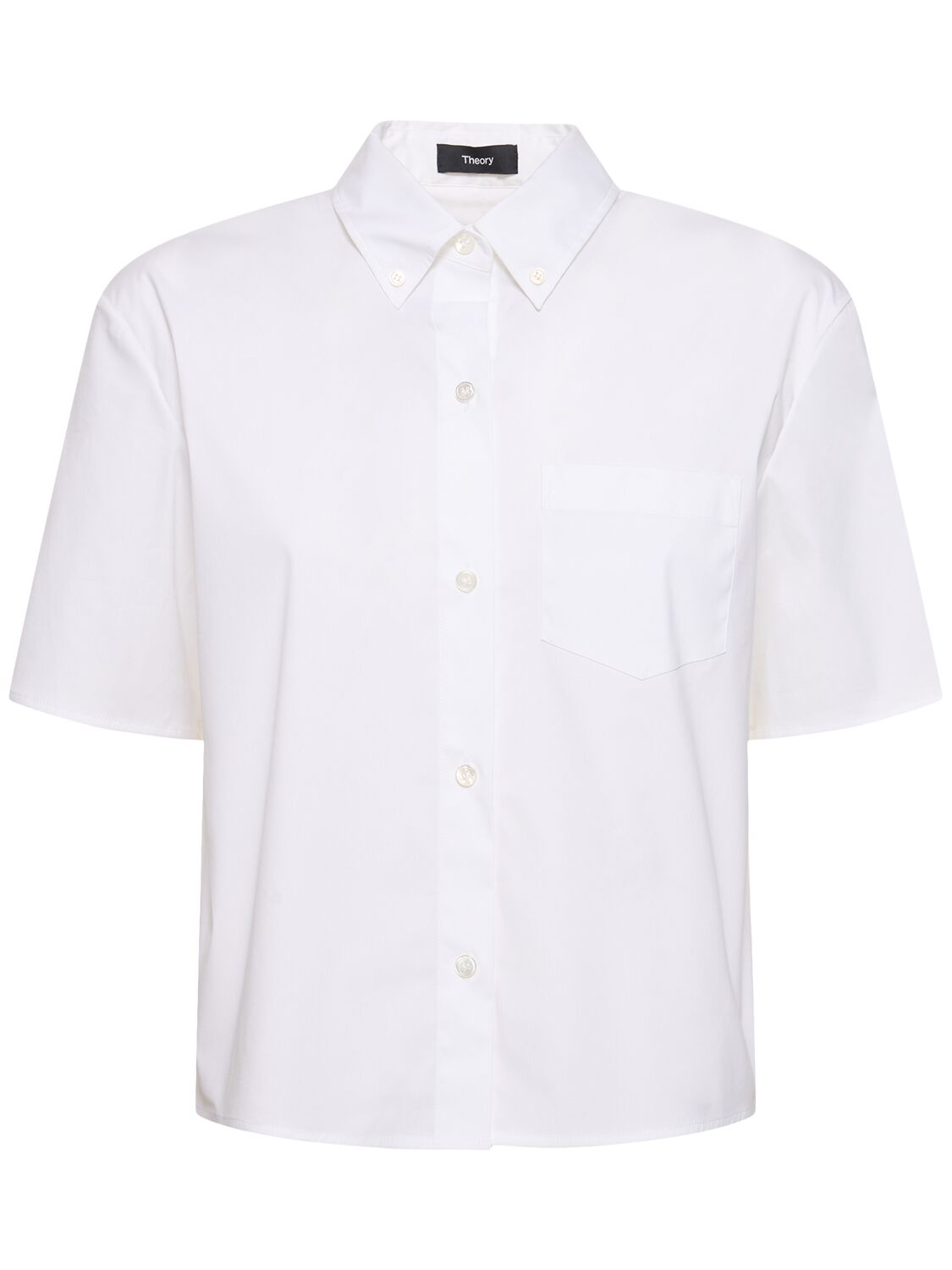 Shop Theory Boxy Cotton Blend Shirt In White