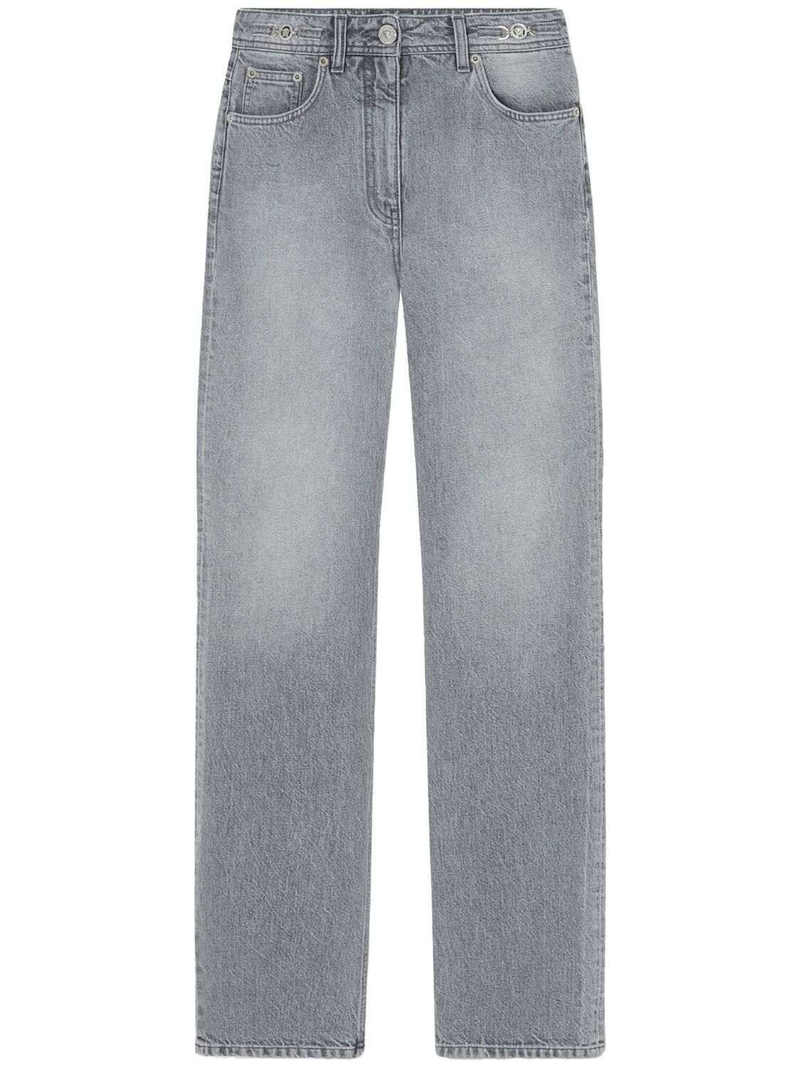 Versace Stonewashed High Rise Straight Jeans In 灰色