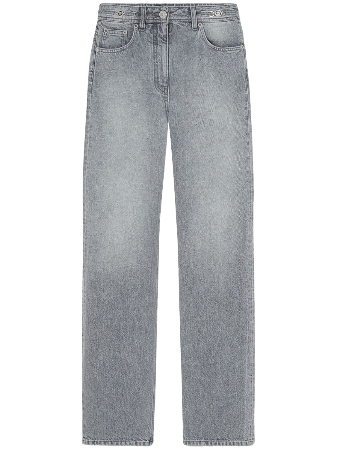 Shop Versace Stonewashed High Rise Straight Jeans In 灰色