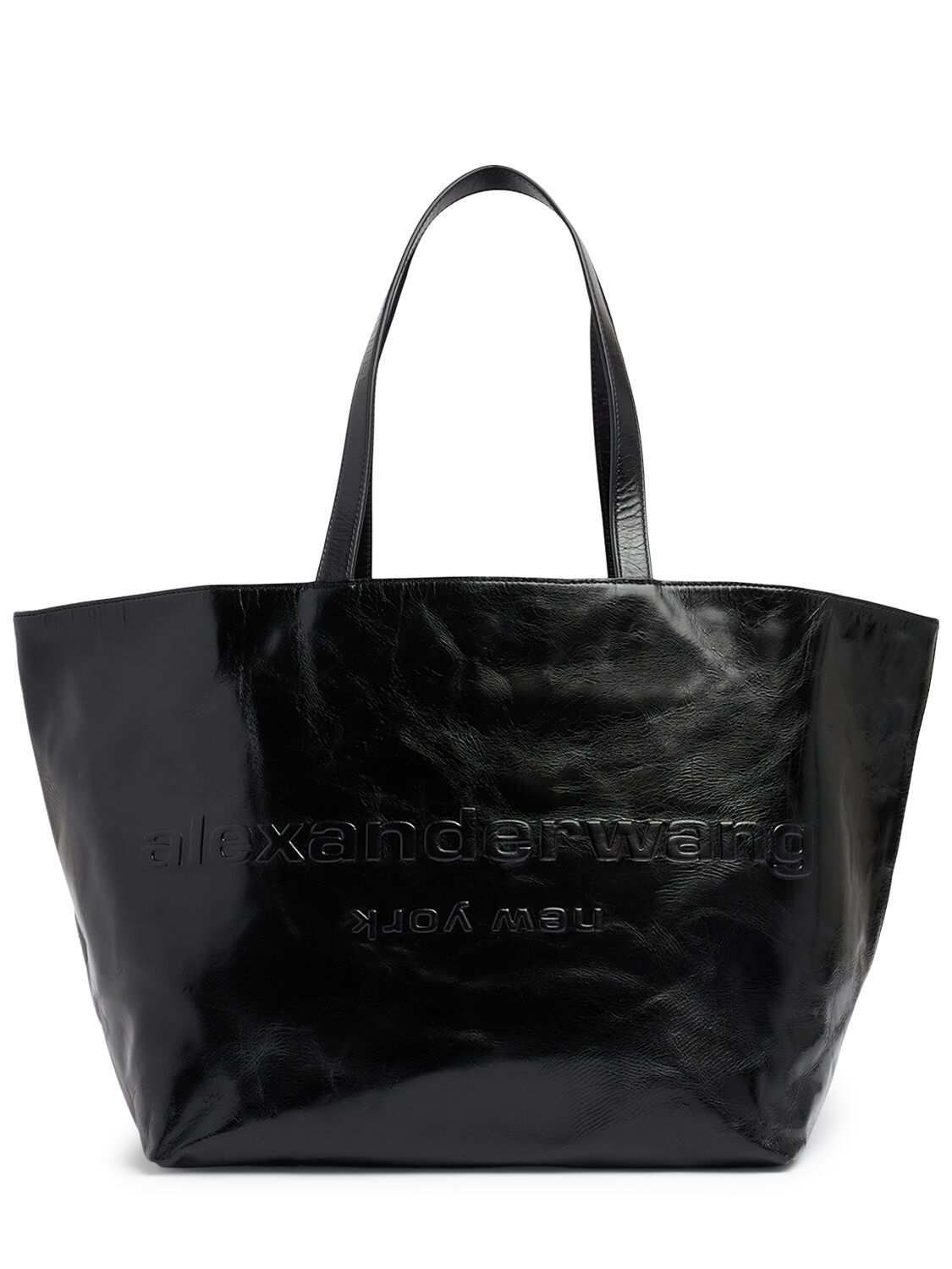 Alexander Wang Punch Crackle Patent Leather Tote Bag In 黑色