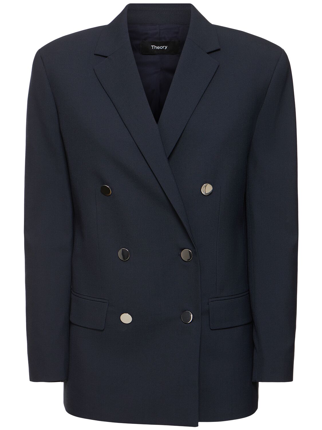 Theory Boxy Double Breast Wool Blend Jacket In Blue