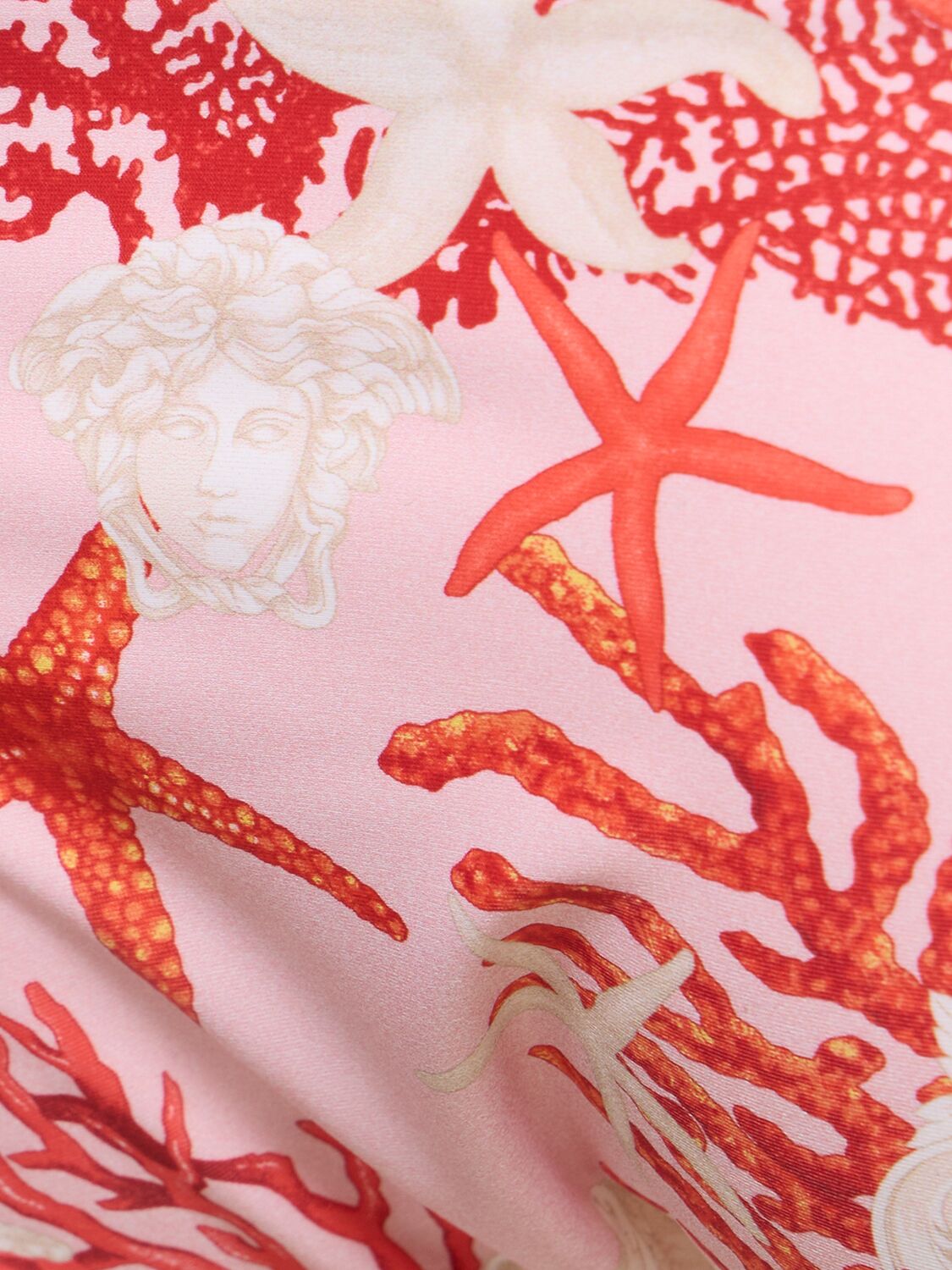 Shop Versace Printed Coral Lycra Bikini Bottoms In 粉色/多色