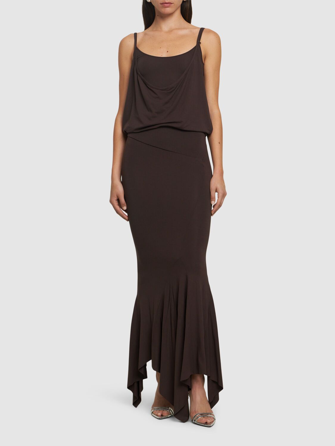 Shop Attico Satin Midi Dress In Dark Brown