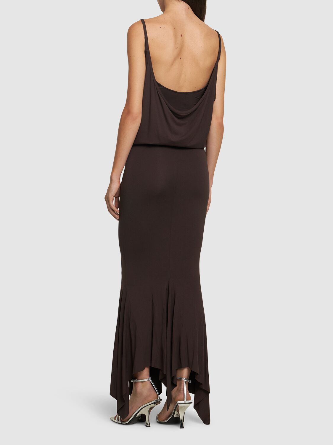 Shop Attico Satin Midi Dress In Dark Brown