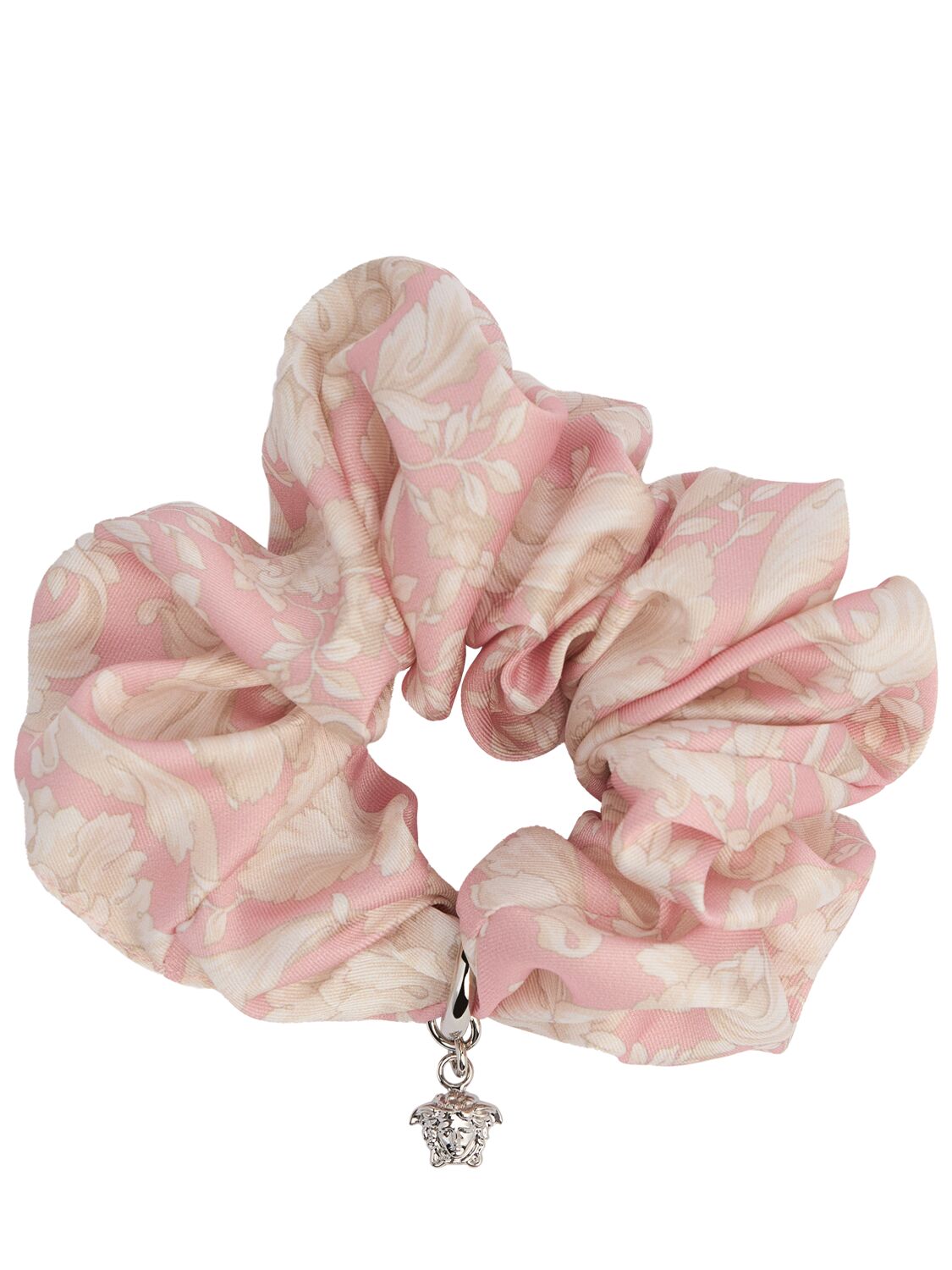 Versace Barocco Print Scrunchie In Pink/white