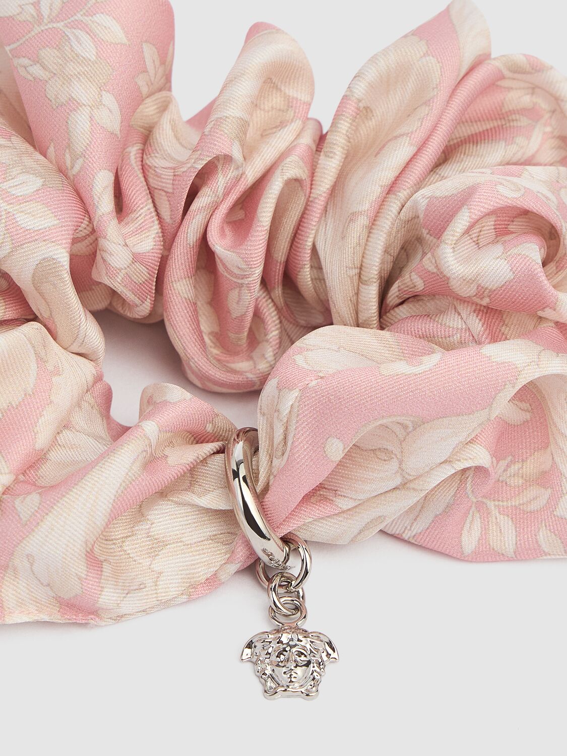 Shop Versace Baroque Print Scrunchie In Pink/white