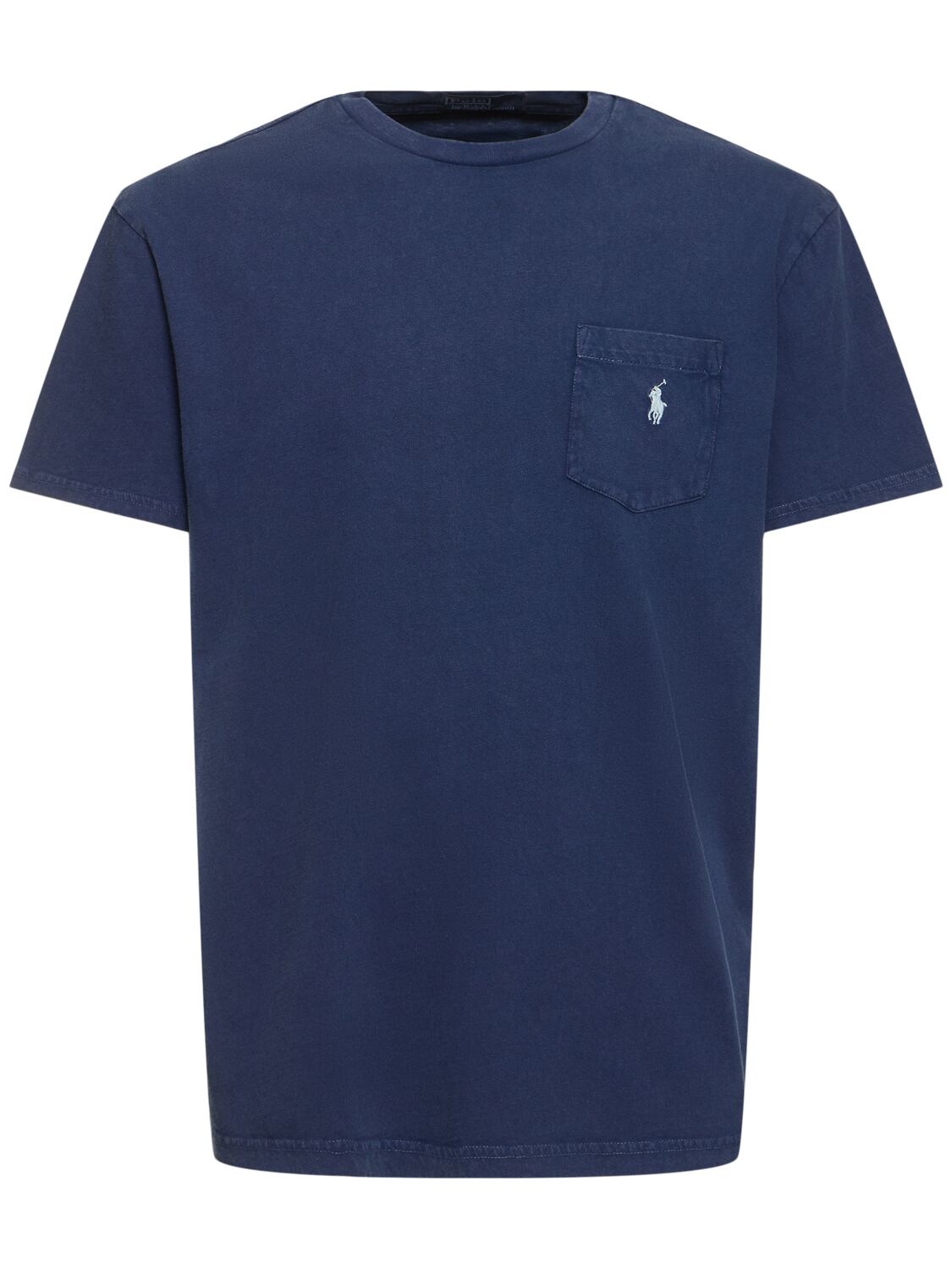 Polo Ralph Lauren Faded Cotton & Linen T-shirt W/ Pocket In Blue