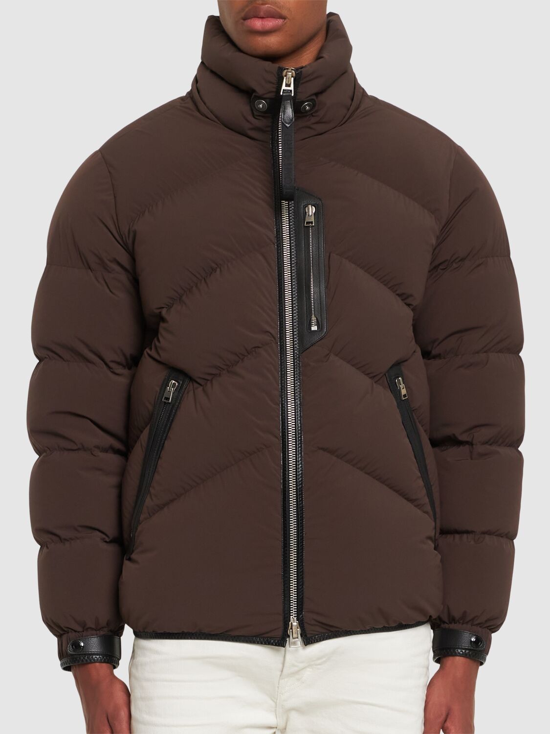 Shop Tom Ford Stretch Nylon Down Jacket In Chocolate