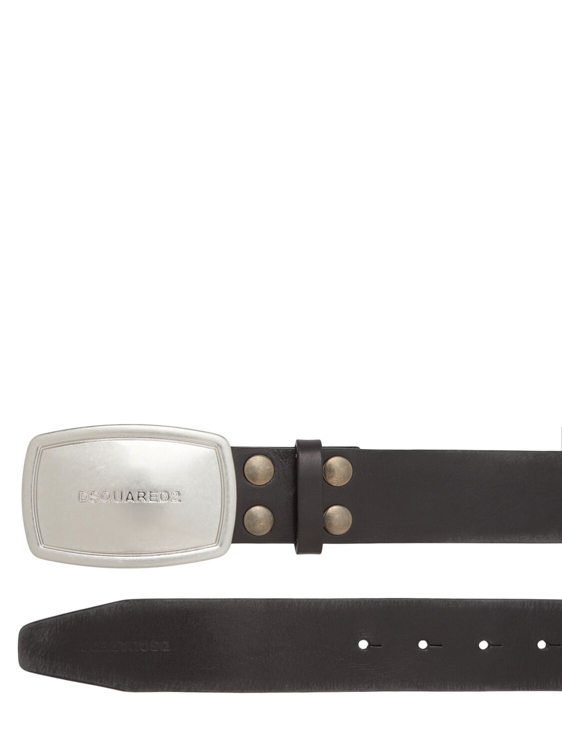 Shop Dsquared2 40mm Logo Plaque Leather Belt In Black/palladium