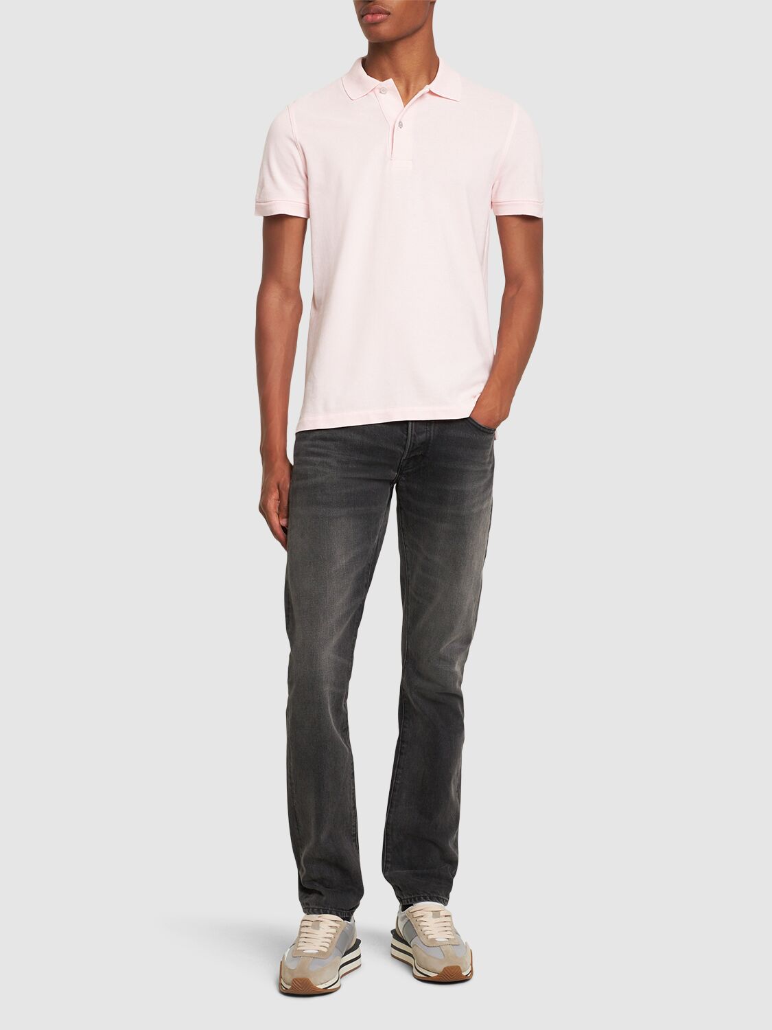 Shop Tom Ford Tennis Cotton Piquet Polo In Powder Pink