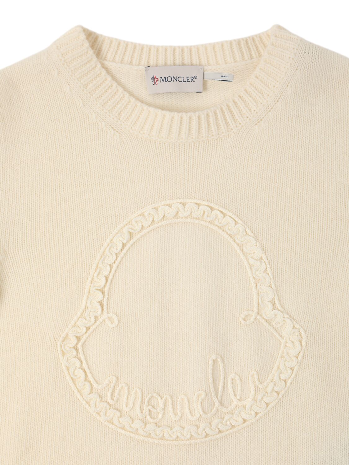 Shop Moncler Logo Virgin Wool & Cashmere Sweater In Silk White