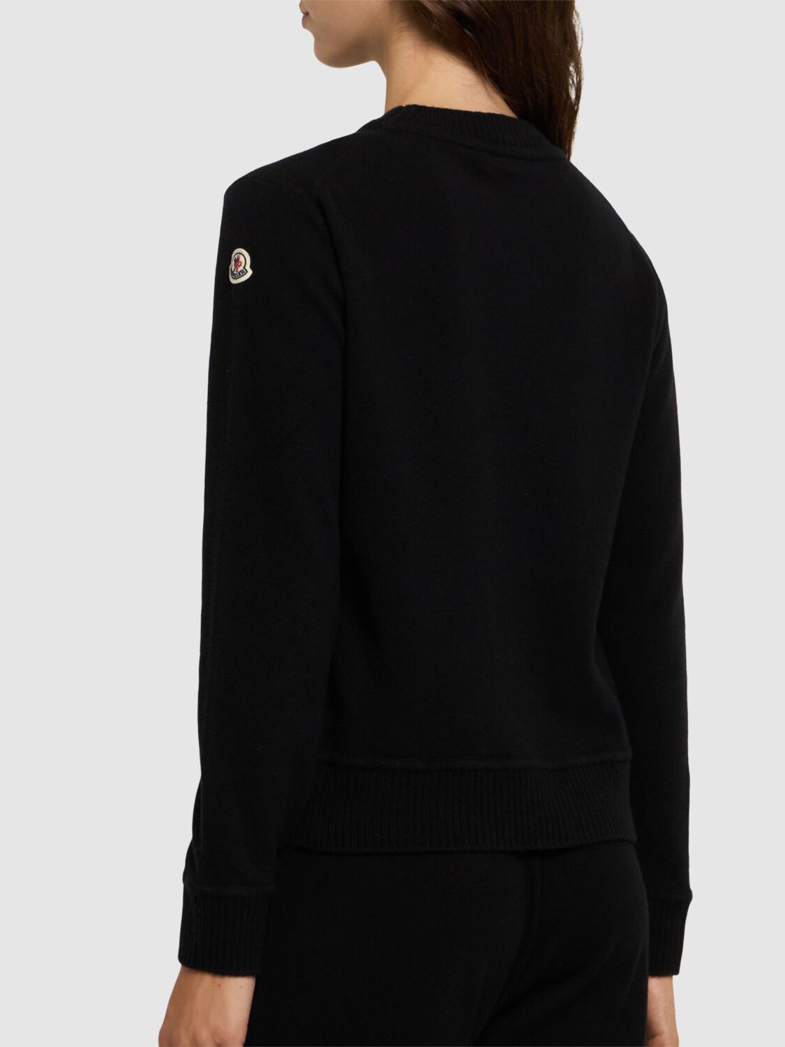 Shop Moncler Beaded Logo Cashmere Blend Sweater In Black