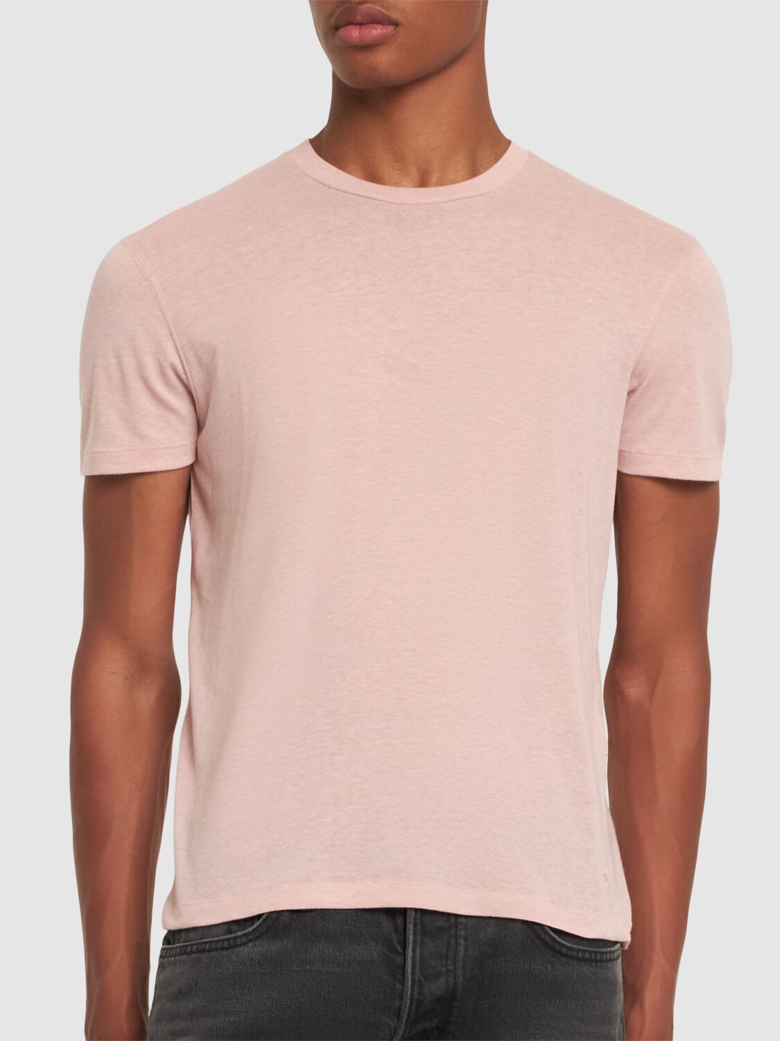 Shop Tom Ford Cotton Blend Crewneck T-shirt In Dusty Pink